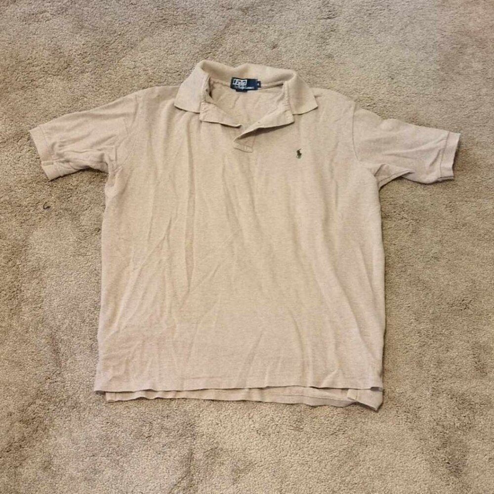 Polo by Ralph Lauren Men's Shirt Large Logo Classic Y2K Vintage Tan Preppy Golf